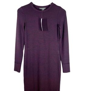FRENCH CONNECTION Wine Color Long Sleeve Crewneck Midi Sweater Dress